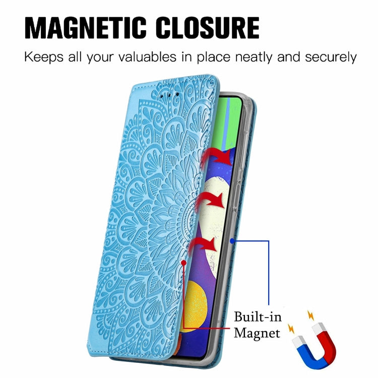 For Samsung Galaxy F62 Blooming Mandala Embossed Pattern Magnetic Horizontal Flip Leather Case with Holder & Card Slots & Wallet