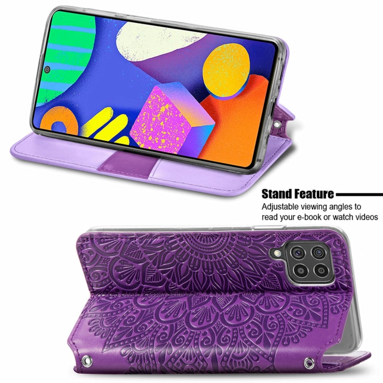For Samsung Galaxy F62 Blooming Mandala Embossed Pattern Magnetic Horizontal Flip Leather Case with Holder & Card Slots & Wallet
