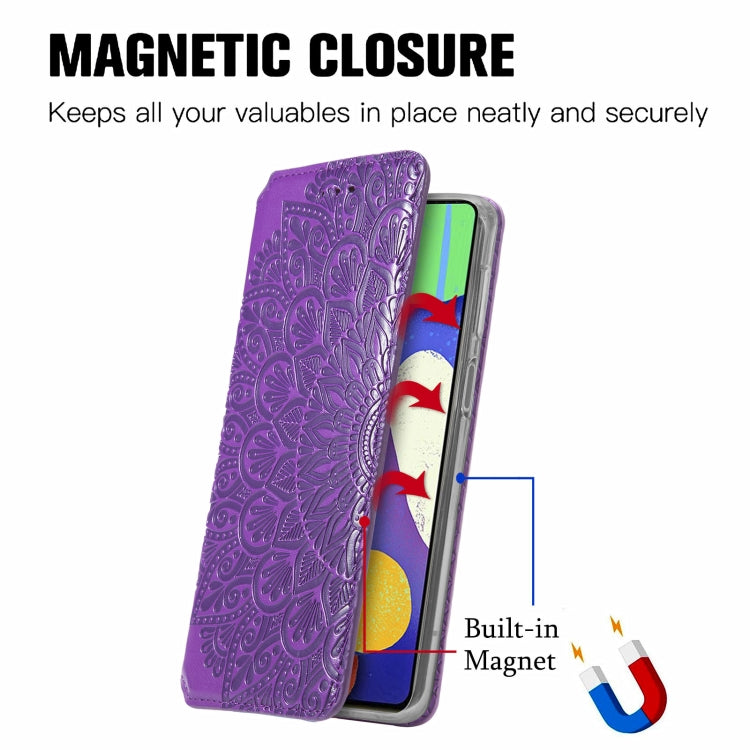 For Samsung Galaxy F62 Blooming Mandala Embossed Pattern Magnetic Horizontal Flip Leather Case with Holder & Card Slots & Wallet