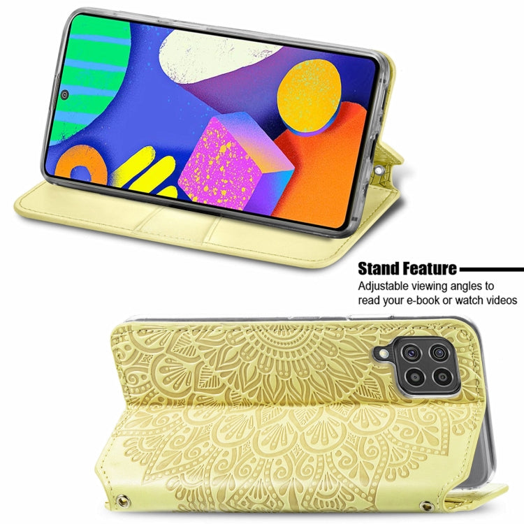 For Samsung Galaxy F62 Blooming Mandala Embossed Pattern Magnetic Horizontal Flip Leather Case with Holder & Card Slots & Wallet