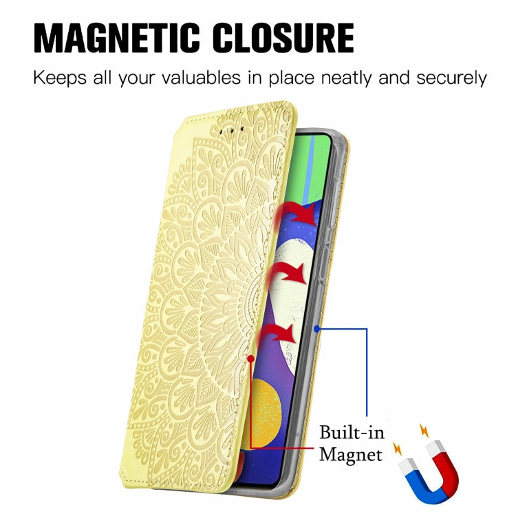 For Samsung Galaxy F62 Blooming Mandala Embossed Pattern Magnetic Horizontal Flip Leather Case with Holder & Card Slots & Wallet