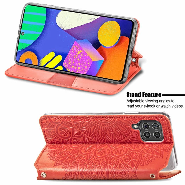 For Samsung Galaxy F62 Blooming Mandala Embossed Pattern Magnetic Horizontal Flip Leather Case with Holder & Card Slots & Wallet