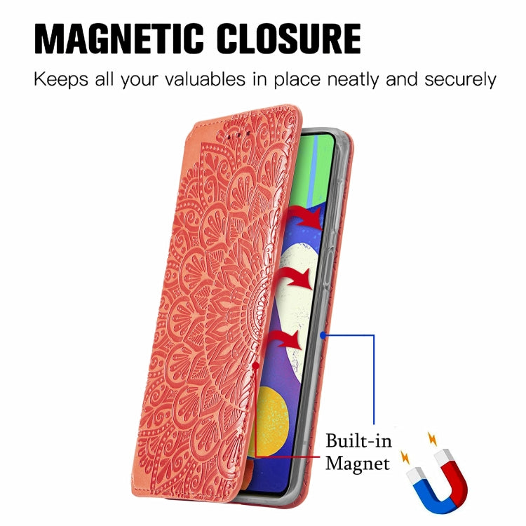 For Samsung Galaxy F62 Blooming Mandala Embossed Pattern Magnetic Horizontal Flip Leather Case with Holder & Card Slots & Wallet