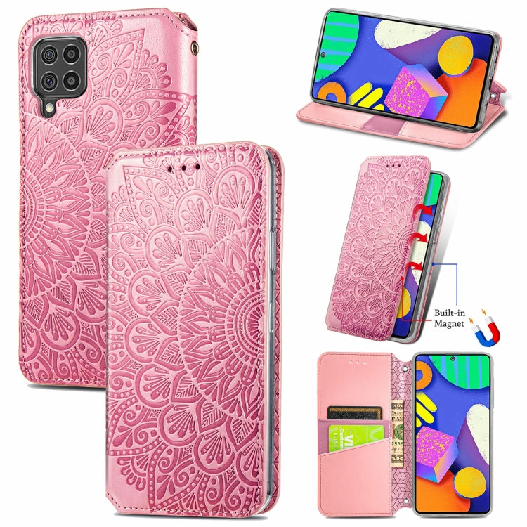 For Samsung Galaxy F62 Blooming Mandala Embossed Pattern Magnetic Horizontal Flip Leather Case with Holder & Card Slots & Wallet