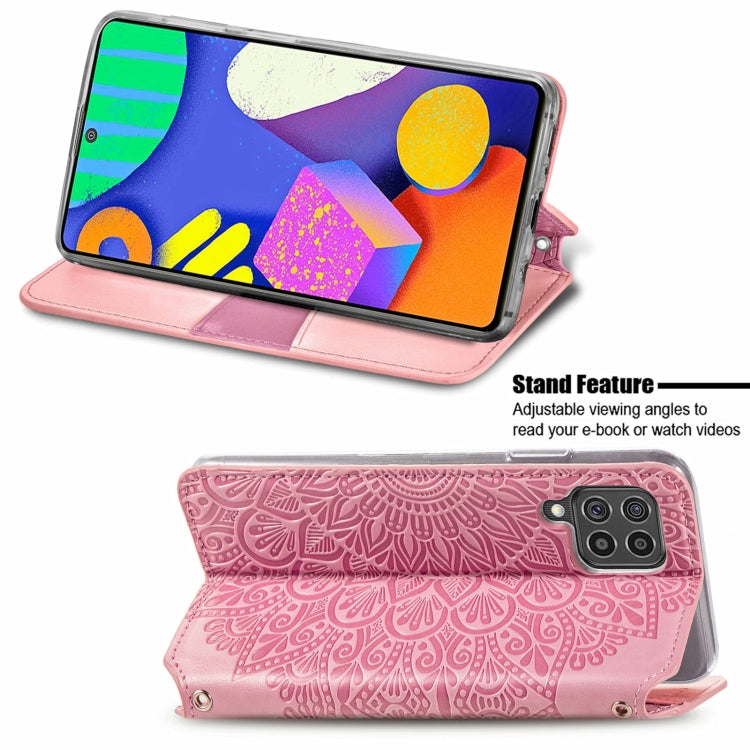 For Samsung Galaxy F62 Blooming Mandala Embossed Pattern Magnetic Horizontal Flip Leather Case with Holder & Card Slots & Wallet