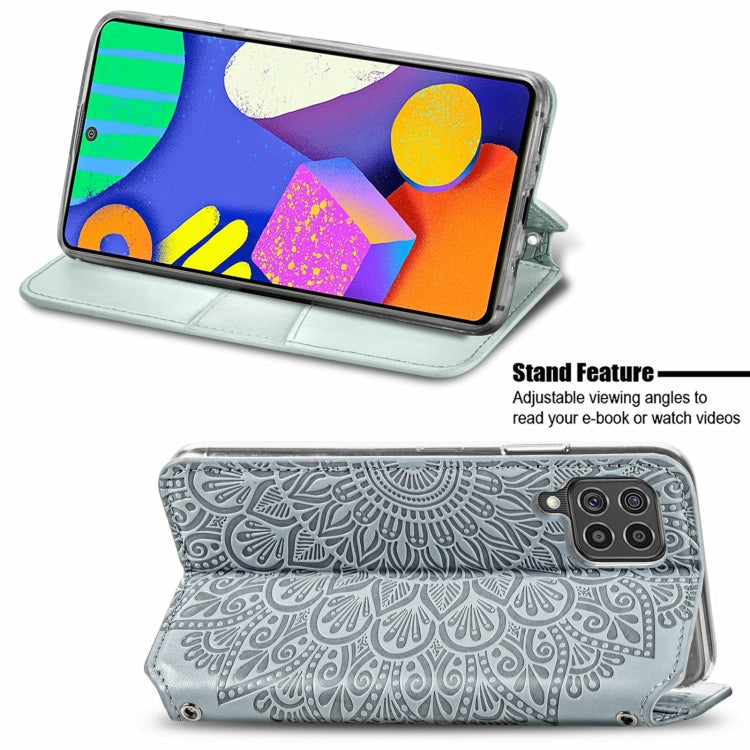 For Samsung Galaxy F62 Blooming Mandala Embossed Pattern Magnetic Horizontal Flip Leather Case with Holder & Card Slots & Wallet
