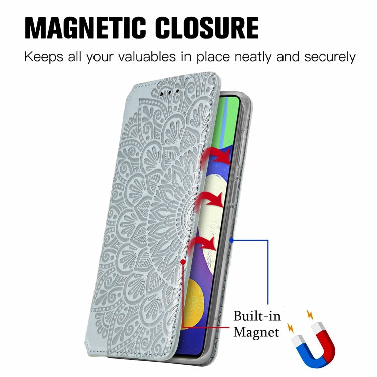 For Samsung Galaxy F62 Blooming Mandala Embossed Pattern Magnetic Horizontal Flip Leather Case with Holder & Card Slots & Wallet