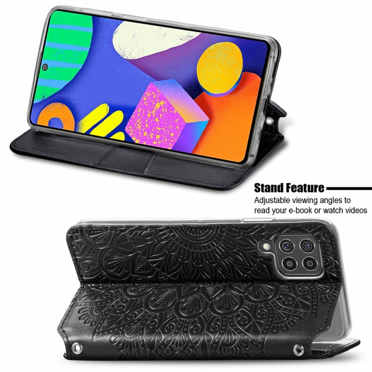 For Samsung Galaxy F62 Blooming Mandala Embossed Pattern Magnetic Horizontal Flip Leather Case with Holder & Card Slots & Wallet