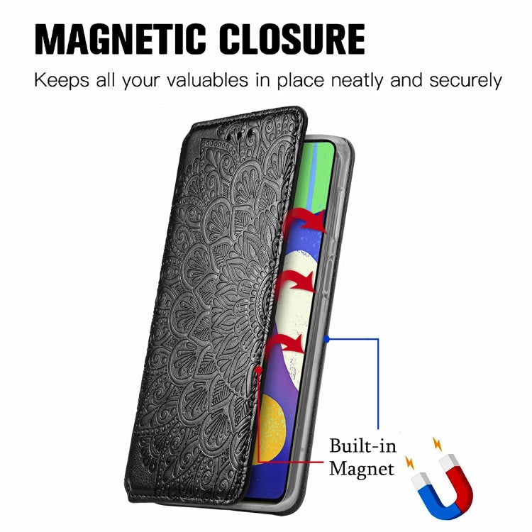 For Samsung Galaxy F62 Blooming Mandala Embossed Pattern Magnetic Horizontal Flip Leather Case with Holder & Card Slots & Wallet