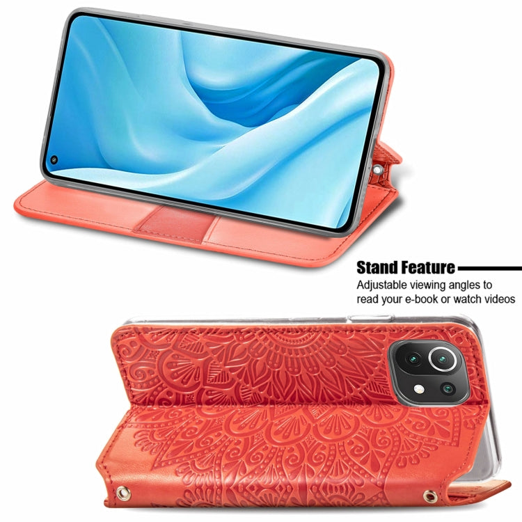 For Xiaomi Mi 11 Lite Blooming Mandala Embossed Pattern Magnetic Horizontal Flip Leather Case with Holder & Card Slots & Wallet