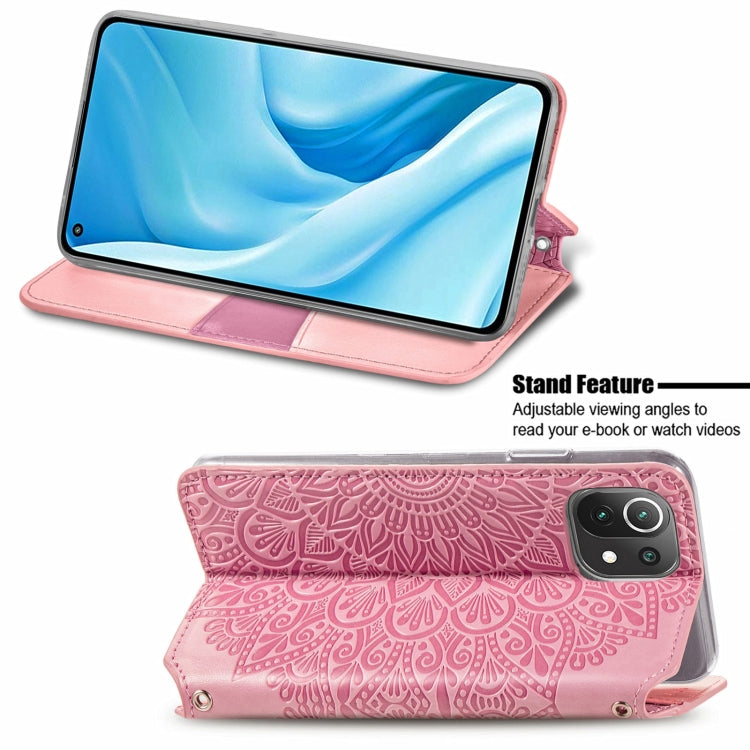 For Xiaomi Mi 11 Lite Blooming Mandala Embossed Pattern Magnetic Horizontal Flip Leather Case with Holder & Card Slots & Wallet