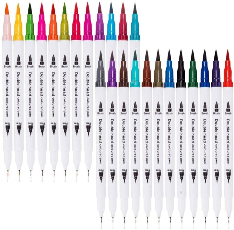 Felt Tip Pens  24 Coloring Drawing Art Markers Set, Dual Tip 0.4mm Fineliners Bullet Journal Pens  2mm Watercolour Brush