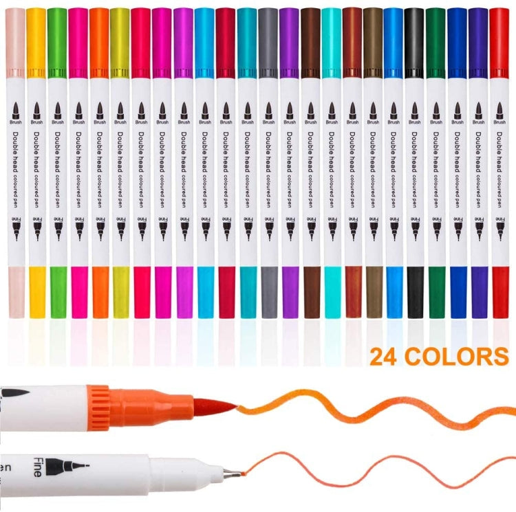Felt Tip Pens  24 Coloring Drawing Art Markers Set, Dual Tip 0.4mm Fineliners Bullet Journal Pens  2mm Watercolour Brush
