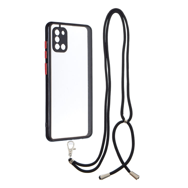 For Samsung Galaxy A31 Transparent PC+TPU Phone Case with Contrast Color Button & Neck Lanyard