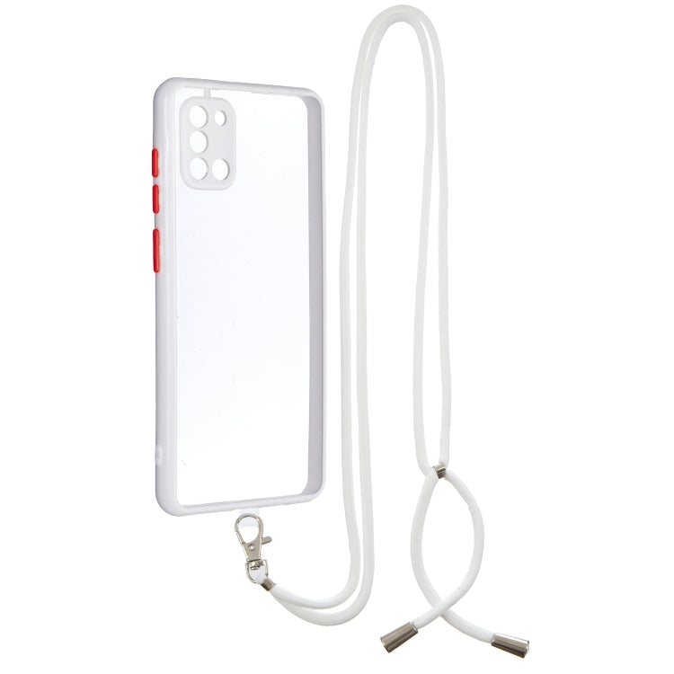 For Samsung Galaxy A31 Transparent PC+TPU Phone Case with Contrast Color Button & Neck Lanyard