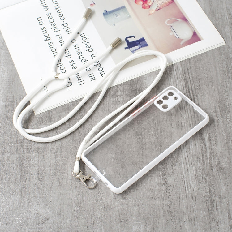 For Samsung Galaxy A31 Transparent PC+TPU Phone Case with Contrast Color Button & Neck Lanyard