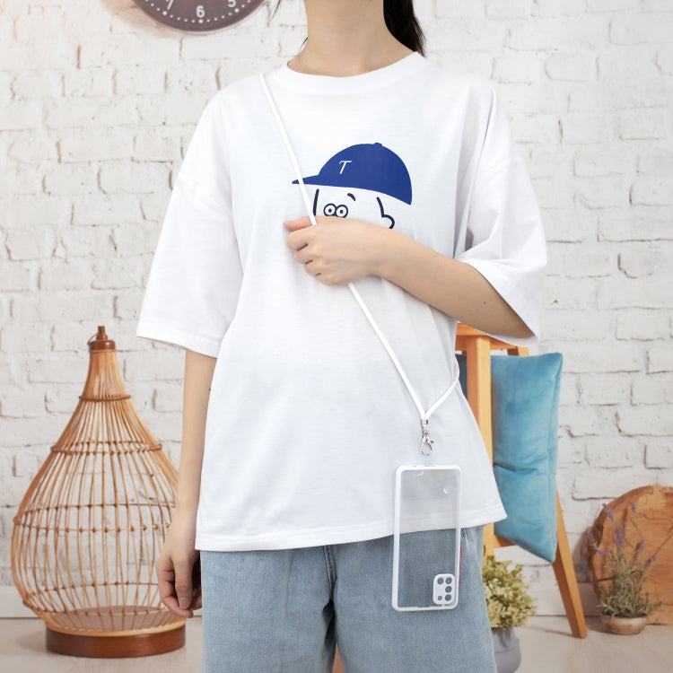 For Samsung Galaxy A31 Transparent PC+TPU Phone Case with Contrast Color Button & Neck Lanyard