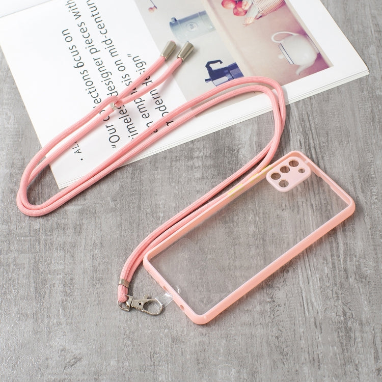 For Samsung Galaxy A31 Transparent PC+TPU Phone Case with Contrast Color Button & Neck Lanyard