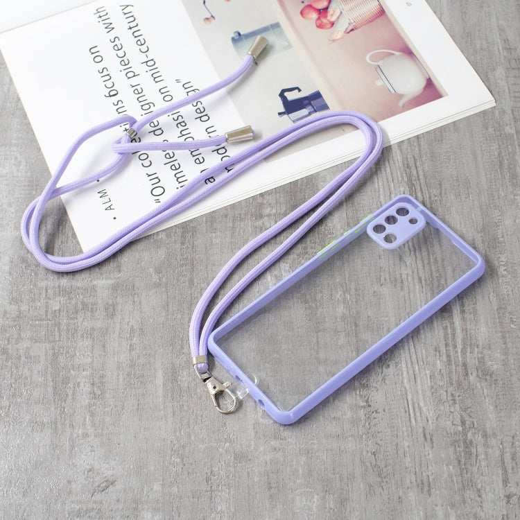 For Samsung Galaxy A31 Transparent PC+TPU Phone Case with Contrast Color Button & Neck Lanyard
