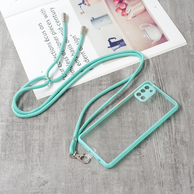 For Samsung Galaxy A31 Transparent PC+TPU Phone Case with Contrast Color Button & Neck Lanyard