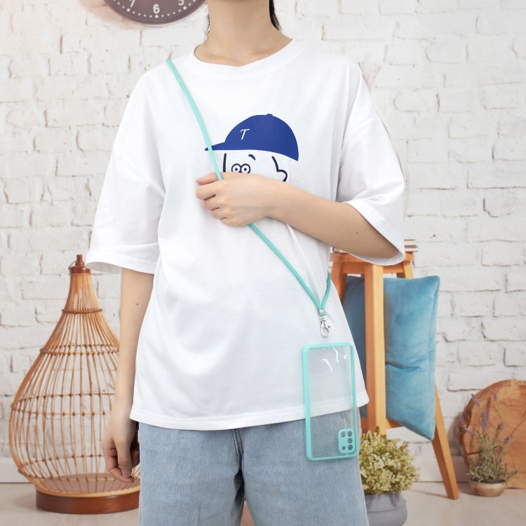 For Samsung Galaxy A31 Transparent PC+TPU Phone Case with Contrast Color Button & Neck Lanyard