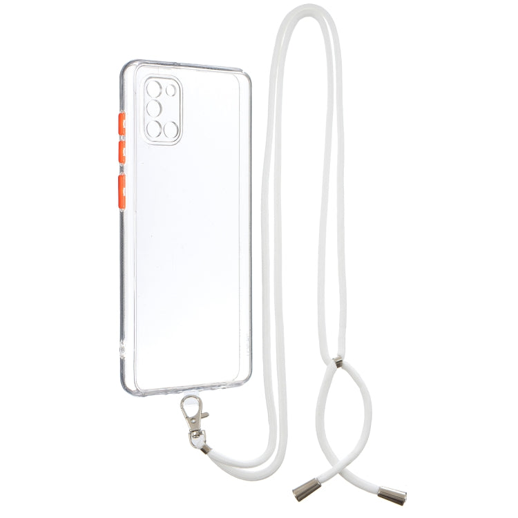 For Samsung Galaxy A31 Transparent PC+TPU Phone Case with Contrast Color Button & Neck Lanyard