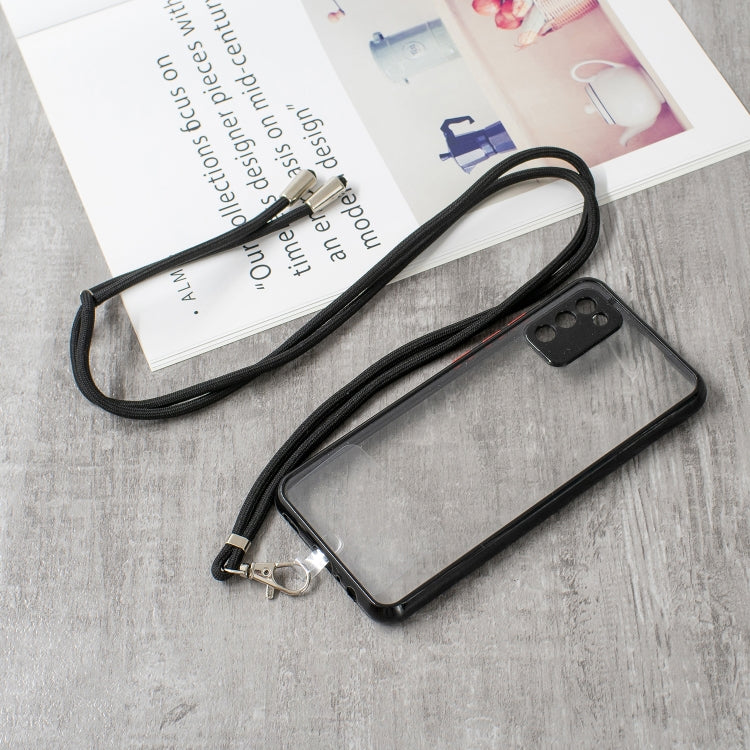 For Samsung Galaxy A02s (EU Version) Transparent PC+TPU Phone Case with Contrast Color Button & Neck Lanyard