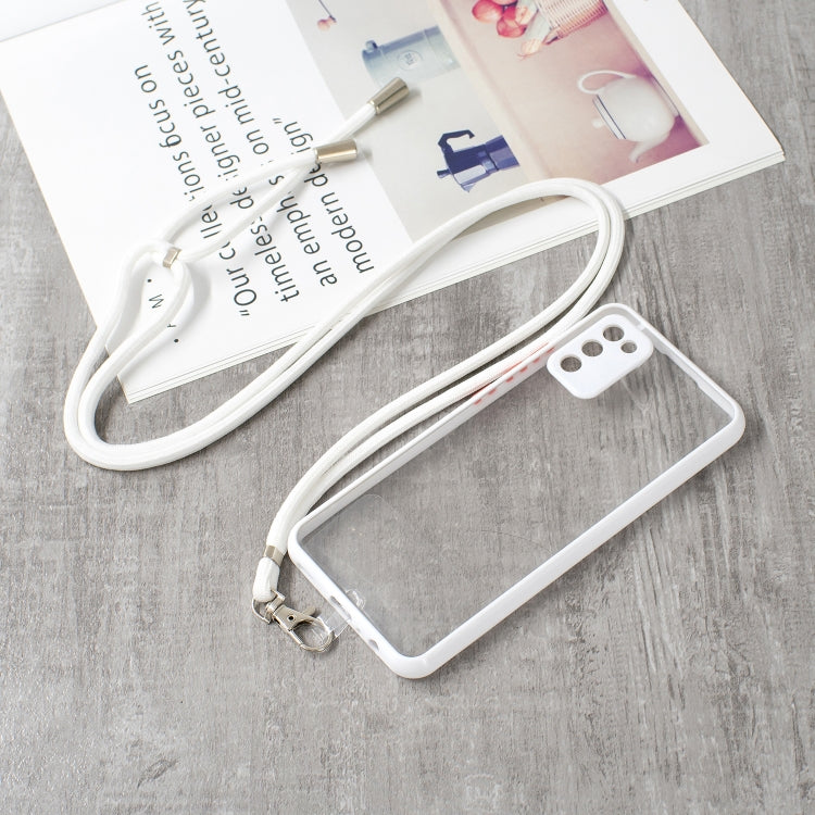For Samsung Galaxy A02s (EU Version) Transparent PC+TPU Phone Case with Contrast Color Button & Neck Lanyard