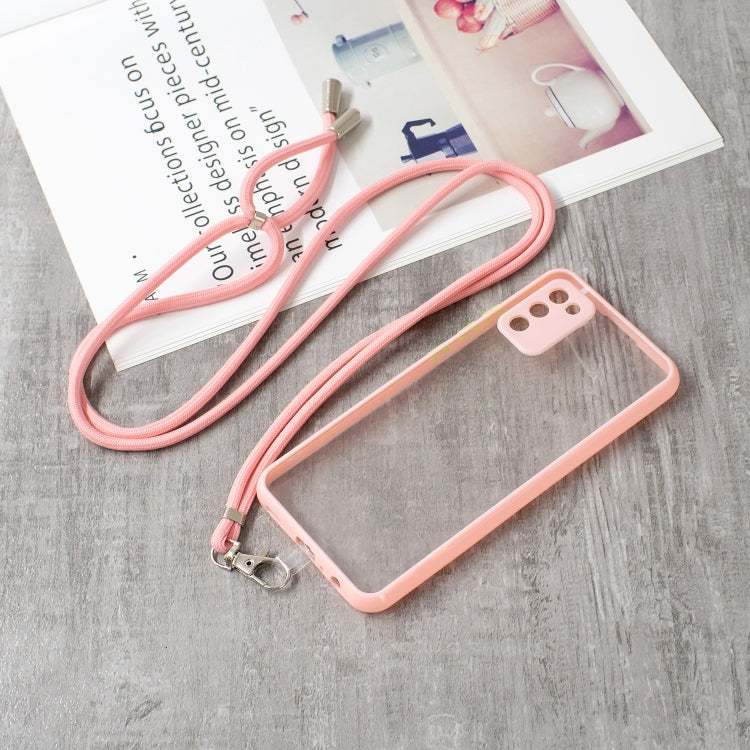 For Samsung Galaxy A02s (EU Version) Transparent PC+TPU Phone Case with Contrast Color Button & Neck Lanyard