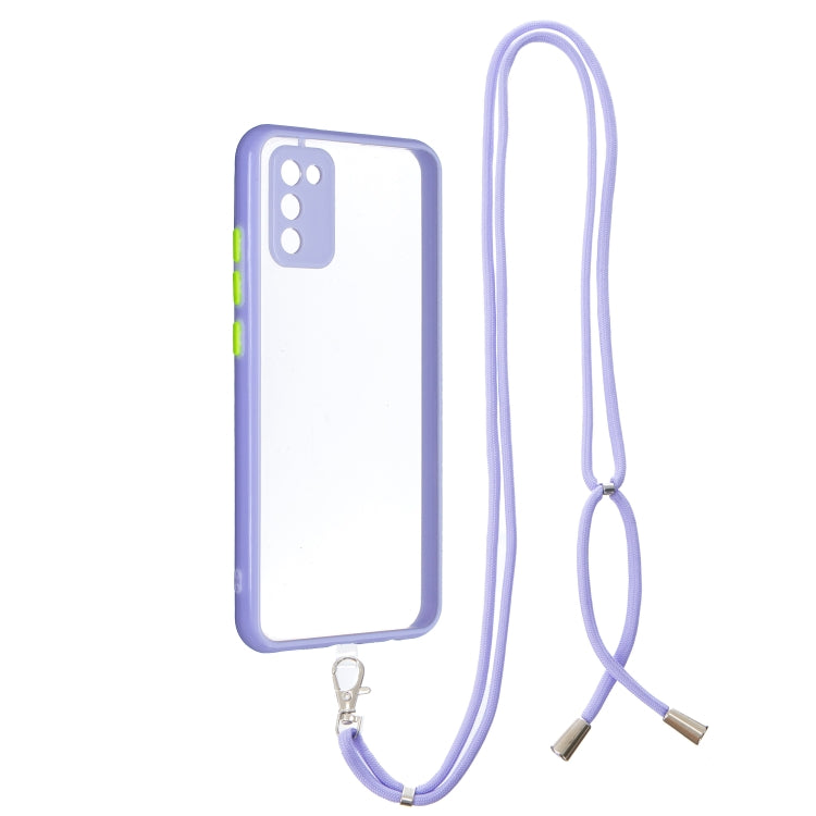 For Samsung Galaxy A02s (EU Version) Transparent PC+TPU Phone Case with Contrast Color Button & Neck Lanyard