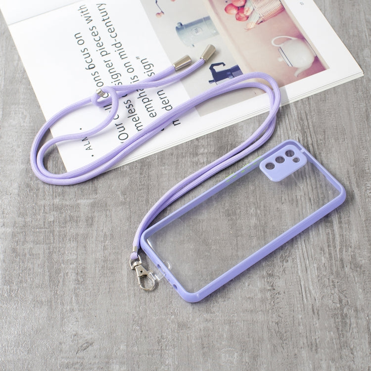 For Samsung Galaxy A02s (EU Version) Transparent PC+TPU Phone Case with Contrast Color Button & Neck Lanyard