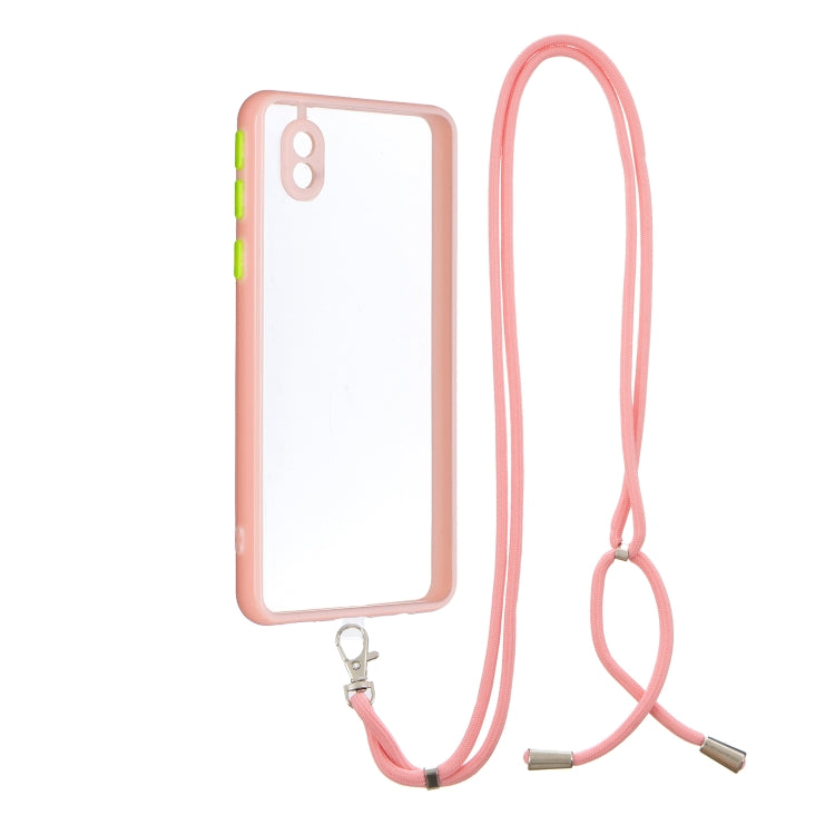 For Galaxy A01 Core / M01 Core /A3 Core Transparent PC+TPU Phone Case with Contrast Color Button & Neck Lanyard
