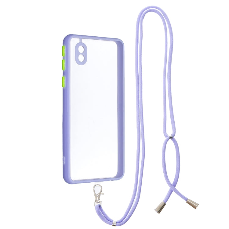 For Galaxy A01 Core / M01 Core /A3 Core Transparent PC+TPU Phone Case with Contrast Color Button & Neck Lanyard
