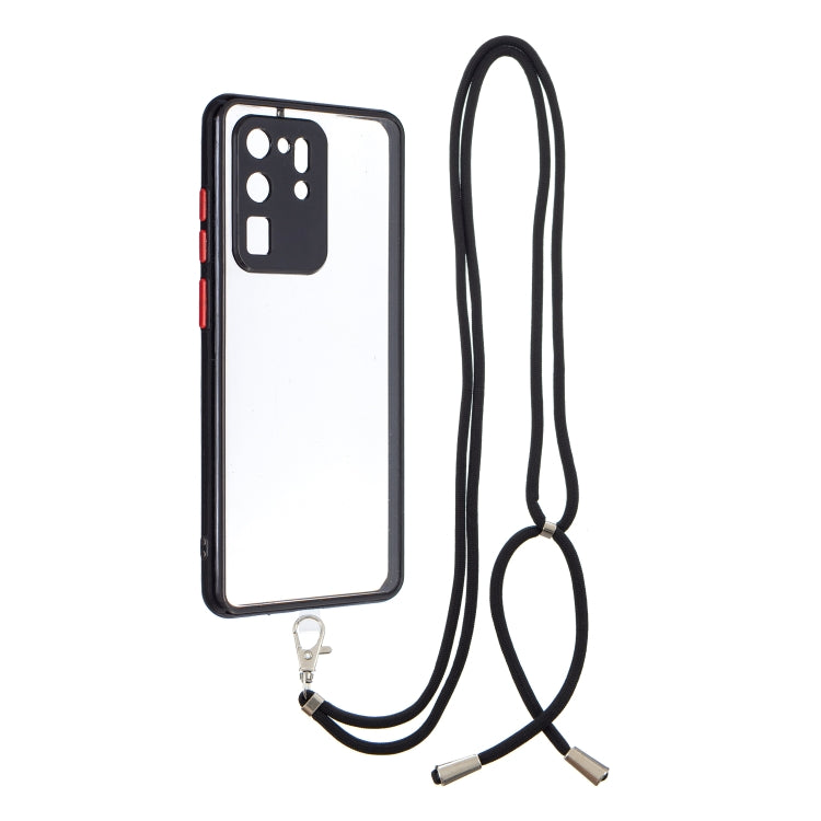 For Samsung Galaxy S20 Ultra Transparent PC+TPU Phone Case with Contrast Color Button & Neck Lanyard