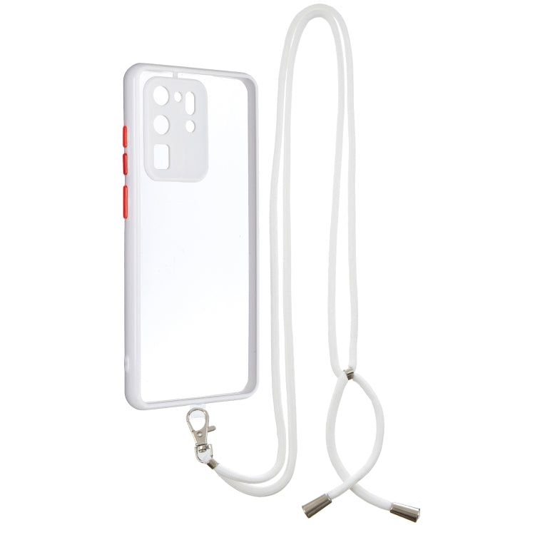 For Samsung Galaxy S20 Ultra Transparent PC+TPU Phone Case with Contrast Color Button & Neck Lanyard
