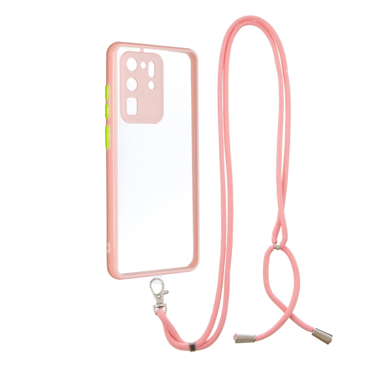 For Samsung Galaxy S20 Ultra Transparent PC+TPU Phone Case with Contrast Color Button & Neck Lanyard