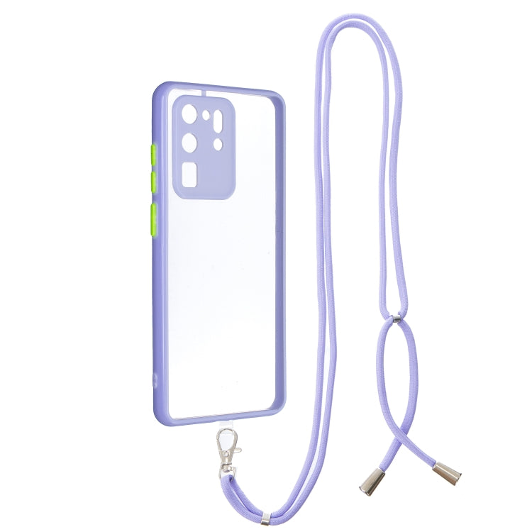 For Samsung Galaxy S20 Ultra Transparent PC+TPU Phone Case with Contrast Color Button & Neck Lanyard