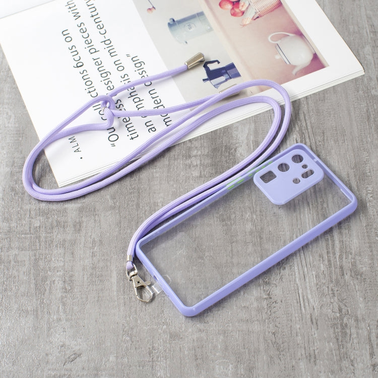 For Samsung Galaxy S20 Ultra Transparent PC+TPU Phone Case with Contrast Color Button & Neck Lanyard