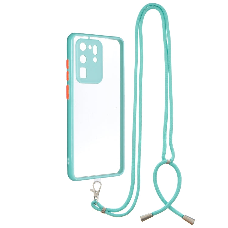 For Samsung Galaxy S20 Ultra Transparent PC+TPU Phone Case with Contrast Color Button & Neck Lanyard