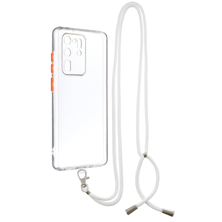 For Samsung Galaxy S20 Ultra Transparent PC+TPU Phone Case with Contrast Color Button & Neck Lanyard