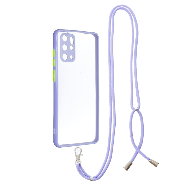 For Samsung Galaxy S20 Plus Transparent PC+TPU Phone Case with Contrast Color Button & Neck Lanyard