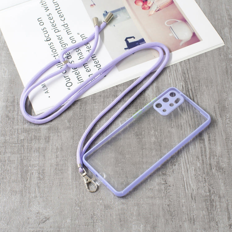 For Samsung Galaxy S20 Plus Transparent PC+TPU Phone Case with Contrast Color Button & Neck Lanyard