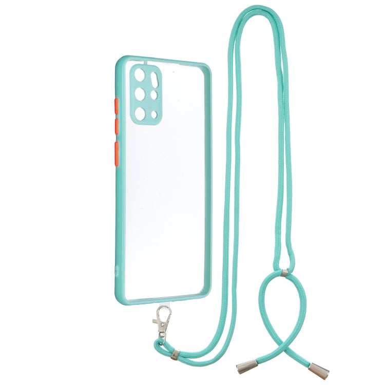 For Samsung Galaxy S20 Plus Transparent PC+TPU Phone Case with Contrast Color Button & Neck Lanyard