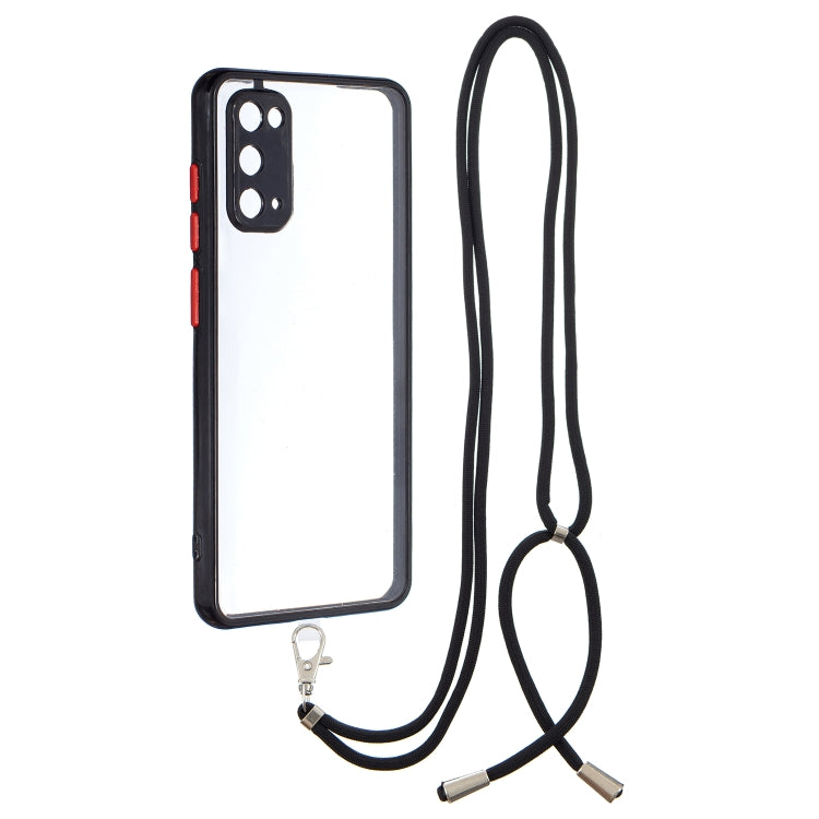 For Samsung Galaxy S20 Transparent PC+TPU Phone Case with Contrast Color Button & Neck Lanyard