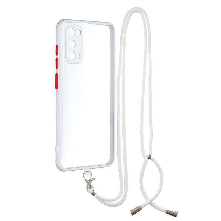 For Samsung Galaxy S20 Transparent PC+TPU Phone Case with Contrast Color Button & Neck Lanyard