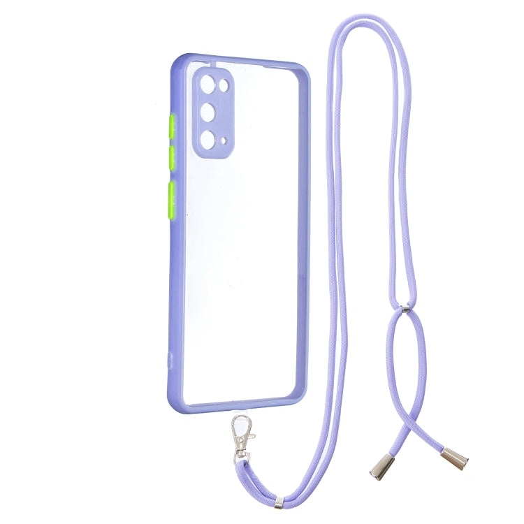 For Samsung Galaxy S20 Transparent PC+TPU Phone Case with Contrast Color Button & Neck Lanyard