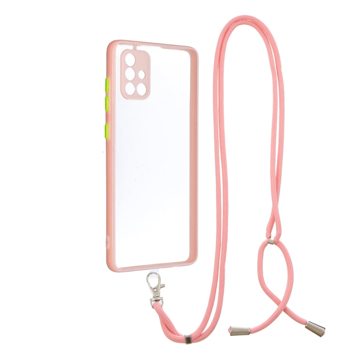 For Samsung Galaxy A71 4G Transparent PC+TPU Phone Case with Contrast Color Button & Neck Lanyard
