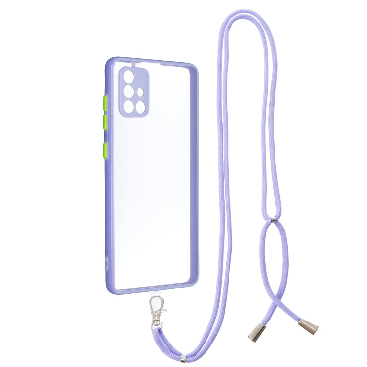 For Samsung Galaxy A71 4G Transparent PC+TPU Phone Case with Contrast Color Button & Neck Lanyard