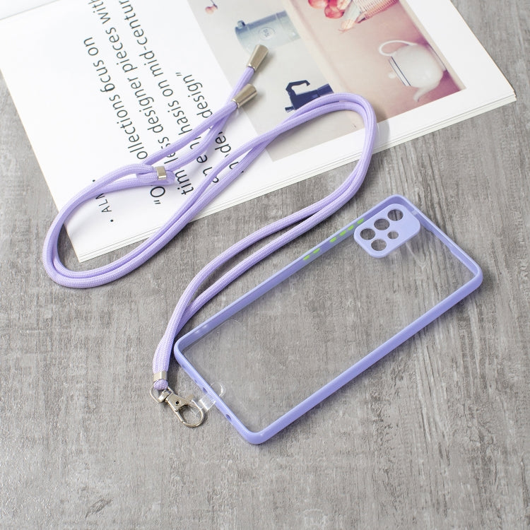 For Samsung Galaxy A71 4G Transparent PC+TPU Phone Case with Contrast Color Button & Neck Lanyard