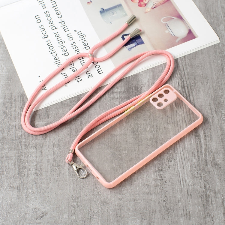 For Samsung Galaxy A51 4G Transparent PC+TPU Phone Case with Contrast Color Button & Neck Lanyard